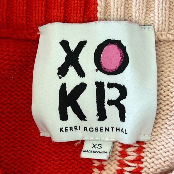 Kerri Rosenthal XOKR Sweater Red Pink Radiant Heart V-Neck Valentine's Size XS - Picture 9 of 11